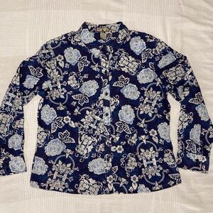 Caribbean Joe Blue Floral Button Down Shirt